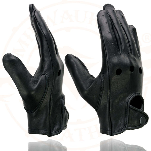 Milwaukee Leather MG7720 Women's Black Perforated Deer Skin Leather Motorcycle Gloves w/ Breathable Open Knuckle
