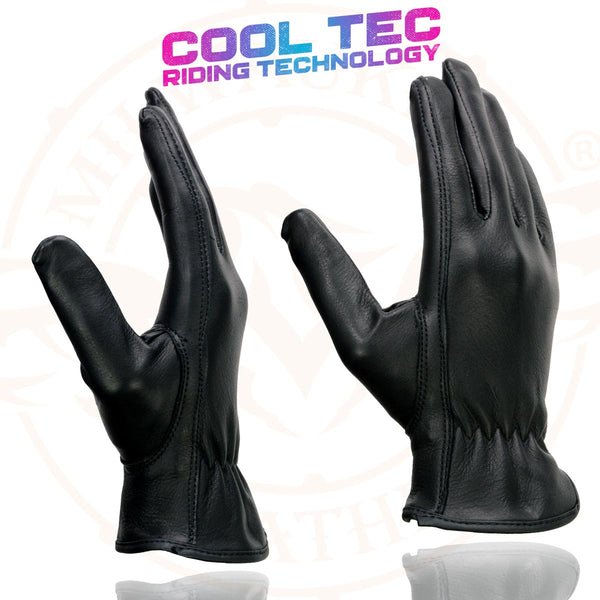 Milwaukee Leather MG7797 Women's Black Leather Motorcycle Rider Unlined Gloves w/ Cool-Tec Leather Treatement