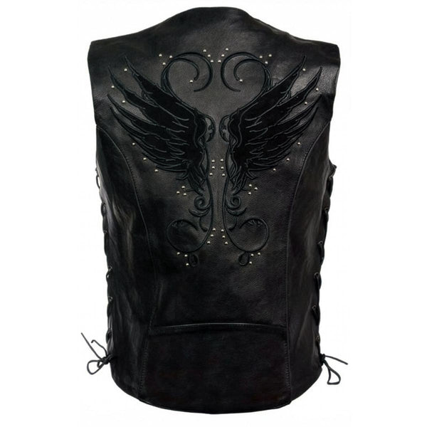 Milwaukee Leather ML1293 Women's Black ‘Wing Studded’ Leather Vest