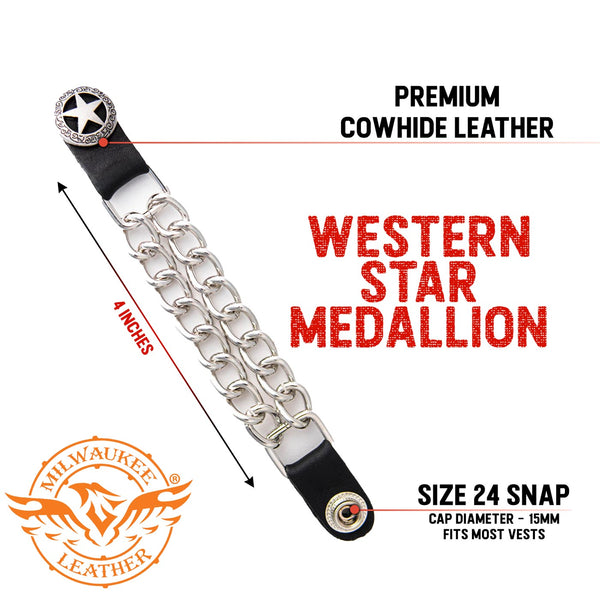 Milwaukee Leather Western Star Medallion Vest Extender - Double Chrome Chains Genuine Leather 6.5" Extension MLA1001-Single