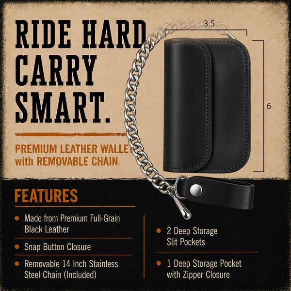 Milwaukee Leather Black Full-Grain Snake-Stamped Biker Chain Wallet - MLW7843
