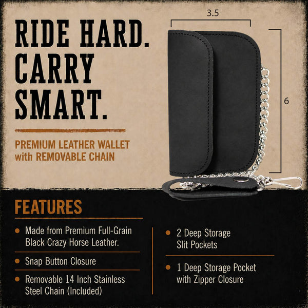 Milwaukee Leather Black Full-Grain Snake-Stamped Biker Chain Wallet - MLW7844