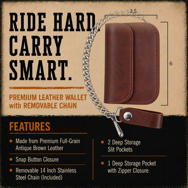 Milwaukee Leather Brown Full-Grain Snake-Stamped Biker Chain Wallet - MLW7846