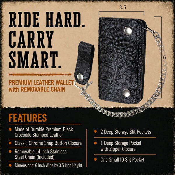Milwaukee Leather Black Full-Grain Snake-Stamped Biker Chain Wallet - MLW7847