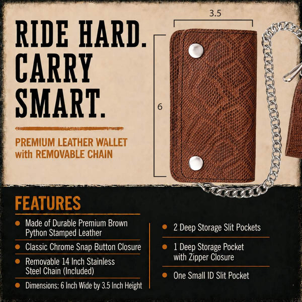 Milwaukee Leather Brown Full-Grain Python-Stamped Biker Chain Wallet - MLW7851