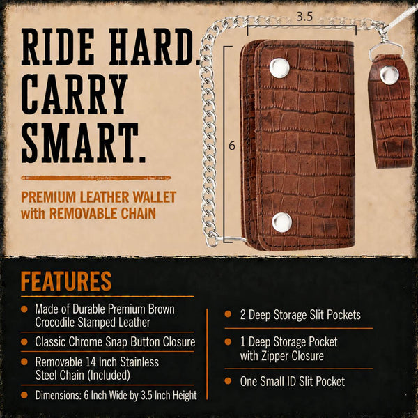 Milwaukee Leather Brown Full-Grain Snake-Stamped Biker Chain Wallet - MLW7852