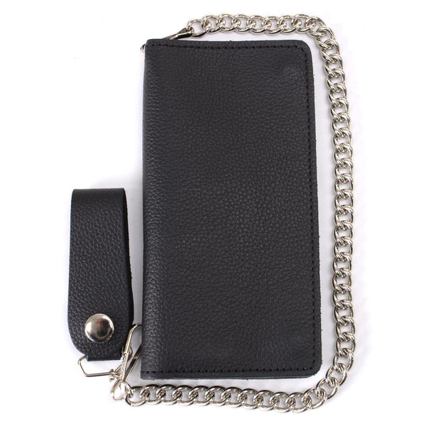 Milwaukee Leather MLW7870 Men's 7" Black Premium Leather Bi-Fold Wallet w/ Anti-Theft Stainless Steel Chain