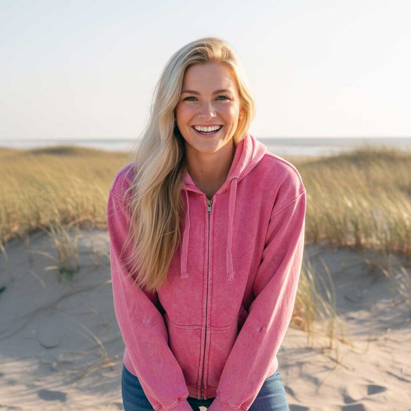 Milwaukee Leather MNG21620 Women's Distressed Pink Sweatshirt Full Zip Up Long Sleeve Casual Hoodie - with Pocket