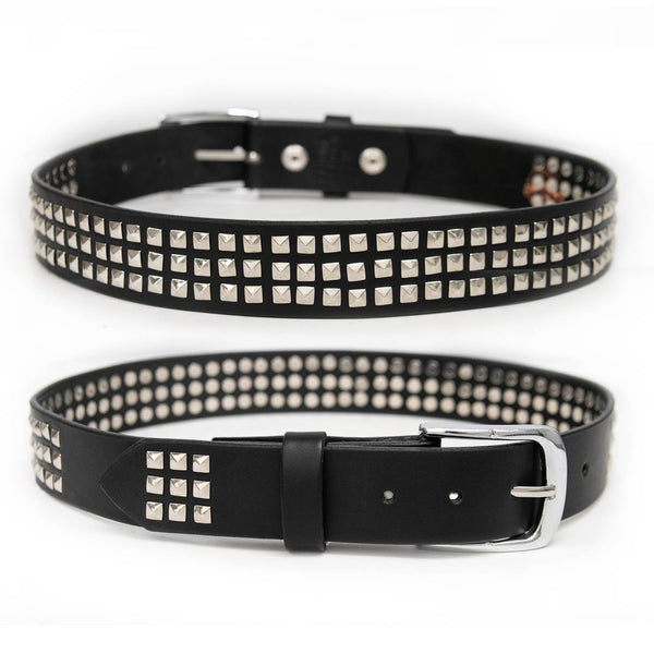 Milwaukee Leather Men's Black Triple-Row Studded Genuine Leather Belt - w/ Interchangeable Buckle - MP7144