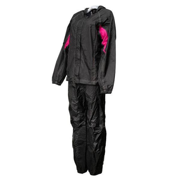 Milwaukee Leather MPL9604 Women's Black and Fuchsia Water Resistant Rain Suit w/ Reflective Material and Hoodie