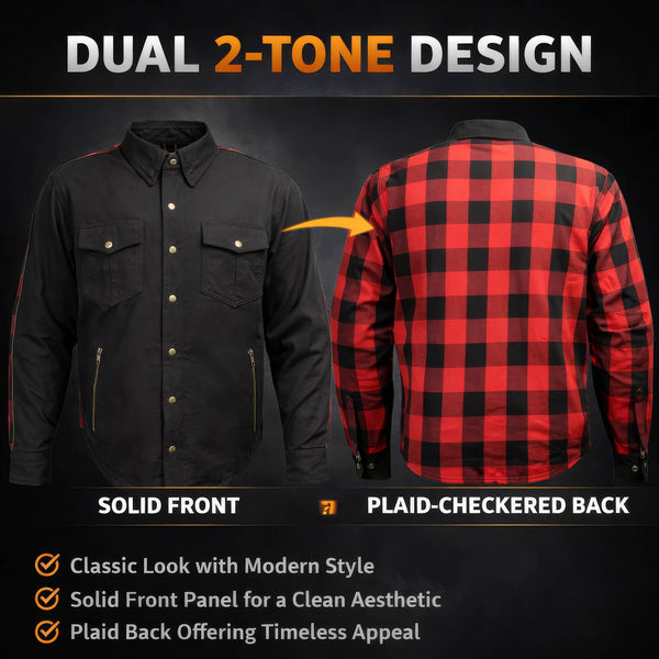 Milwaukee Leather Men’s "Splitline - Havoc" 2-Tone CE Armored Protective Flannel - Kevlar® Reinforced - MPM1671