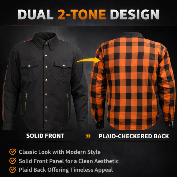 Milwaukee Leather Men’s Splitline Molten 2-Tone CE Armored Protective Flannel - Kevlar® Reinforced - MPM1672