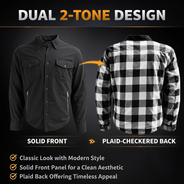 Milwaukee Leather Men’s Splitline Tundra 2-Tone CE Armored Protective Flannel - Kevlar® Reinforced - MPM1673