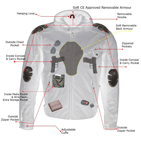 Milwaukee Leather Men's Flight 1300D Nylon Motorcycle Jacket with CE Armor and Removable Hoodie - MPM17017