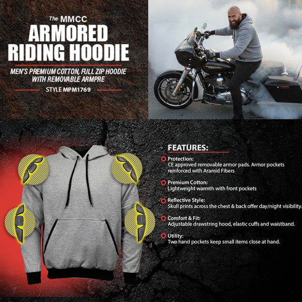 Milwaukee Leather Men's Streetguard Black CE Armored Riding Hoodie, Shoulder and Elbow Armor - MPM1769