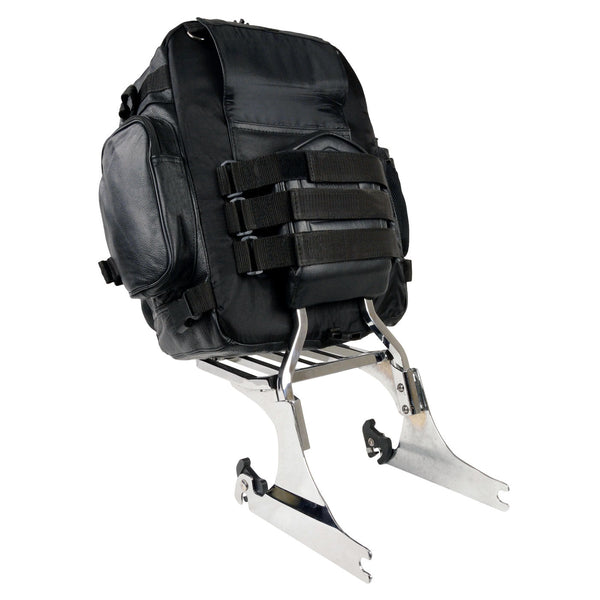 Milwaukee Leather SH54001 Medium Black Leather and Textile Motorcycle Cruiser Sissy Bar Bag Back-Pack