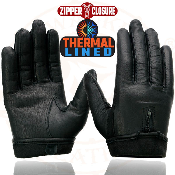 Milwaukee Leather SH728 Women’s Classic Black Leather Motorcycle Gloves with Zipper Closure