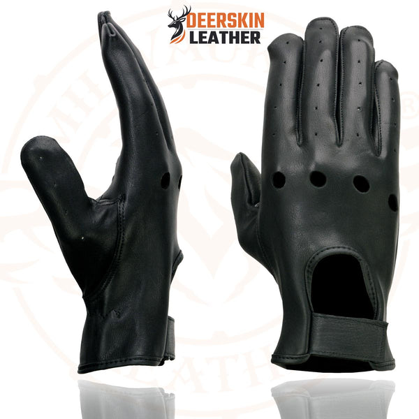 Milwaukee Leather SH868 Men's USA Deerskin Black Vented Perforated Leather Motorcycle Riders Gloves
