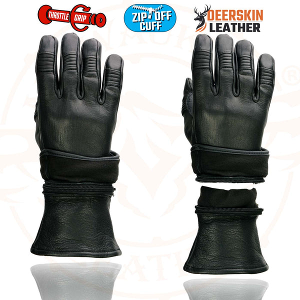 Milwaukee Leather SH870 Women's USA Deerskin Black Leather Gauntlet Winter Gloves w/ Gel Palm