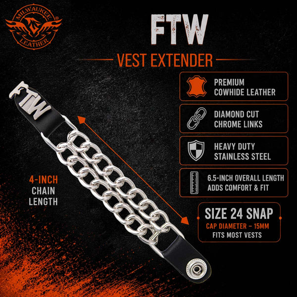 Milwaukee Leather 1-PC Vest Extender FTW, Double Chrome Chains - 4-Inch - MLA1036-SINGLE