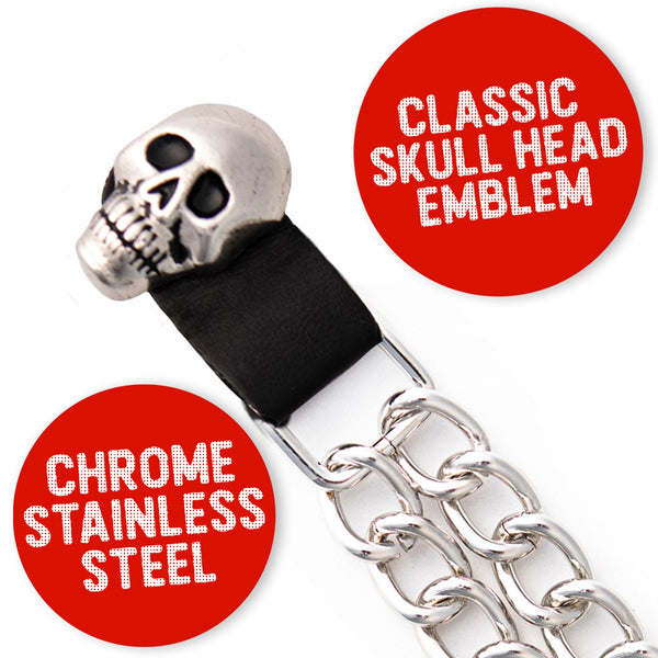 Milwaukee Leather Skull Head Medallion Vest Extender - Double Chrome Chains Genuine Leather 6.5" Extension 4-PCS MLA6019SET