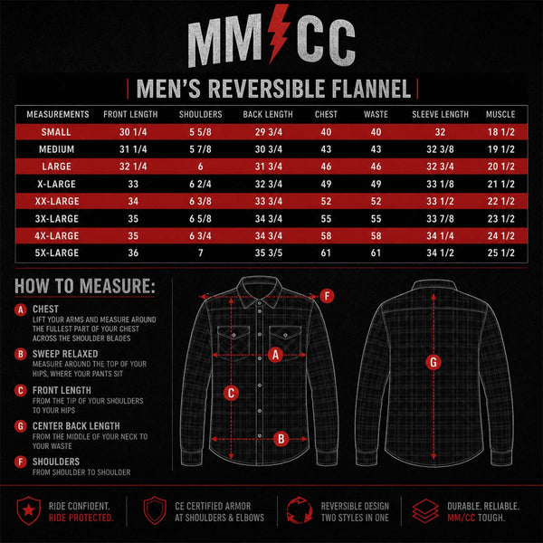 MMCC Men's Ricochet Reversible Flannel Shirt - 100% Cotton Snap Front Plaid w/ Chest and Hand Pockets - MNG11803