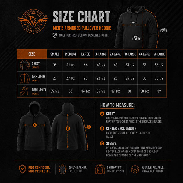 Milwaukee Leather Men's Streetguard Copper CE Armored Riding Hoodie, Shoulder and Elbow Armor - MPM1768