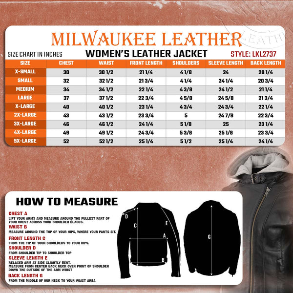 Milwaukee Leather LKL2737 Women's Black Premium Leather Motorcycle Biker Racer Style Scuba Jacket w/ Hoodie
