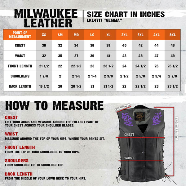 Milwaukee Leather Women's Gemma Black/Purple Leather Motorcycle Vest with Side Laces - LKL4717