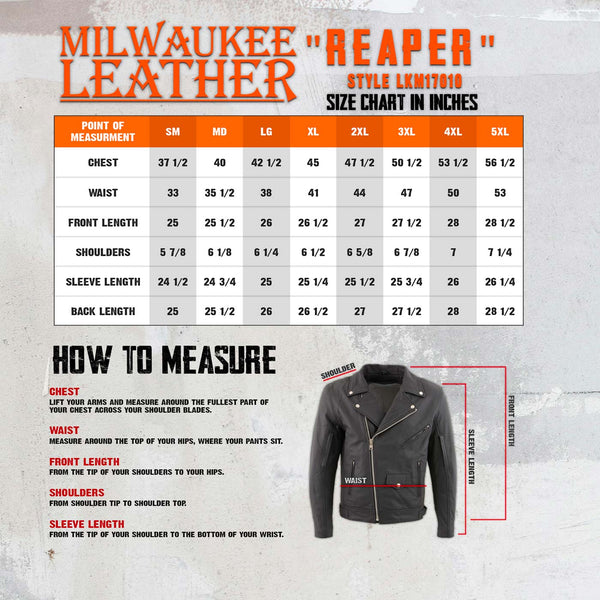Milwaukee Leather LKM17010 Men's Reaper Premium Matte Black Leather Motorcycle Biker Riders Jacket