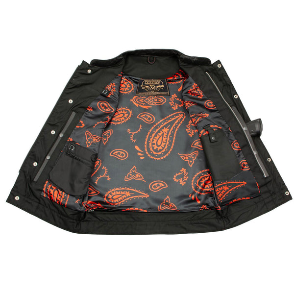 Milwaukee Leather Men's Redline Ledger Club‑Style Motorcycle Premium Leather Vest w/ Red Stitching LKM3788