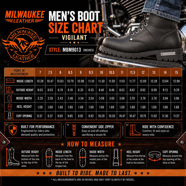 Milwaukee Leather Men's Vigilant Black Full-Grain Leather Logger Boots with Side Zipper - MBM9013