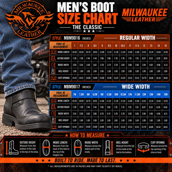 Milwaukee Leather Men's The Classic Black 2.2mm Engineer Motorcycle Boots - MBM9016
