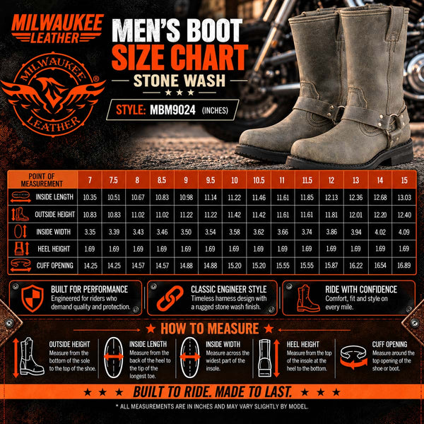 Milwaukee Leather Men's Stone Wash Grey Harness Motorcycle Boots, MBM9024
