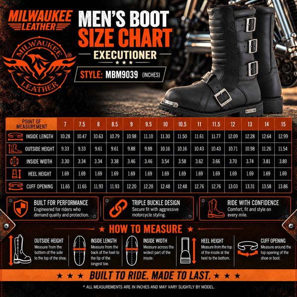 Milwaukee Leather Men's Executioner Black 2.2mm Buckle Motorcycle Boots, MBM9039