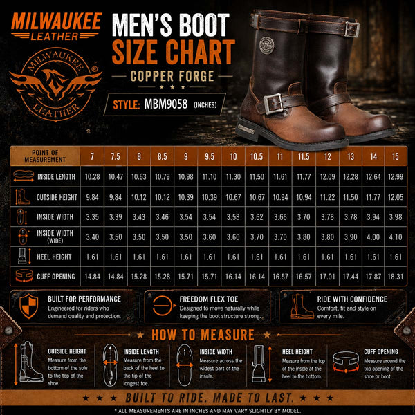 Milwaukee Leather Men's Copper Forge Dark Brown Engineer Motorcycle Boots w/ Flex Toe - MBM9058