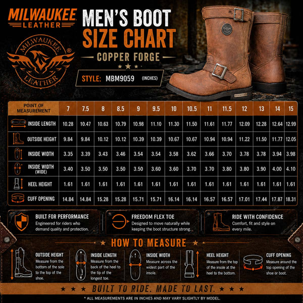 Milwaukee Leather Men's Copper Forge Brown Crazy Horse Leather Engineer Motorcycle Boots w/ Flex Toe - MBM9059