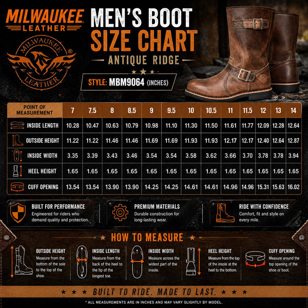 Milwaukee Leather MBM9064 Men's Antique Ridge Classic Brown Engineer Motorcycle Boots