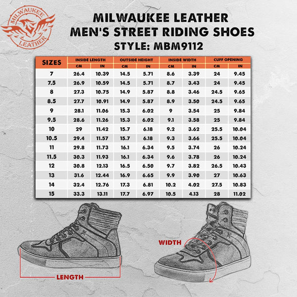 Milwaukee Leather MBM9112 Men's Black Suede with Grey Canvas Reinforced Casual Street Riding Shoes w/ Ankle Support