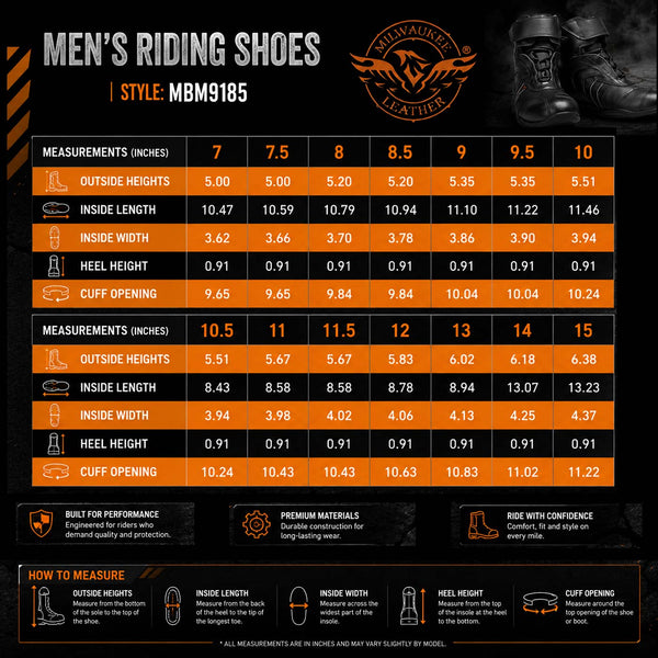 Milwaukee Leather Men's Troop Sport Black Waterproof Leather Motorcycle Racer Style Boots - MBM9185