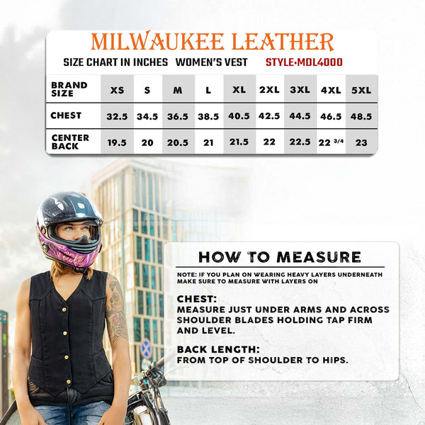 Milwaukee Leather MDL4000 Women's Blue Plain Side 4 Snap Front Denim Vest