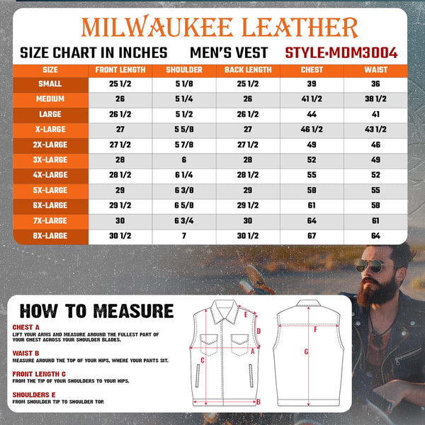 Milwaukee Leather MDM3004 Men's Brute Dual Closure Blue Denim and Black Leather Club Style Vest