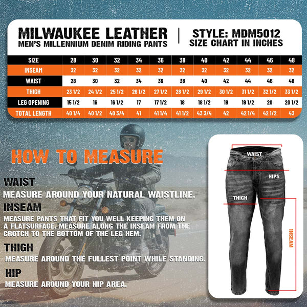 Milwaukee Leather MDM5012 Men's Millennium Blue Knee Flex CE Armored Motorcycle Denim Jeans Reinforced w/ Aramid Fibers