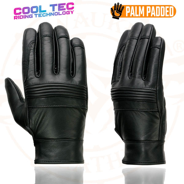 Milwaukee Leather MG7536 Men's Black Leather Gel Palm Motorcycle Gloves w/ Flex Knuckles and Cool-Tec Treatment