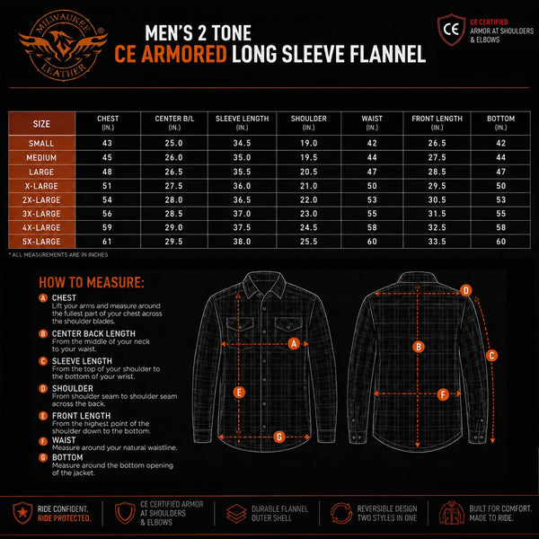 Milwaukee Leather Men’s Splitline Phantom 2-Tone CE Armored Protective Flannel - Kevlar® Reinforced - MPM1670