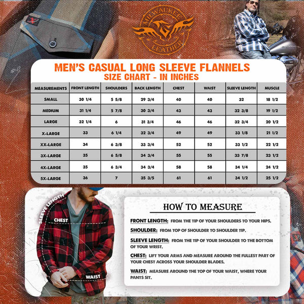 Milwaukee Leather MNG11700 | Men's 'The Wolfman' Blue/Orange Long Sleeve 10.5-Oz Heavy-Duty Cotton Flannel Shirt