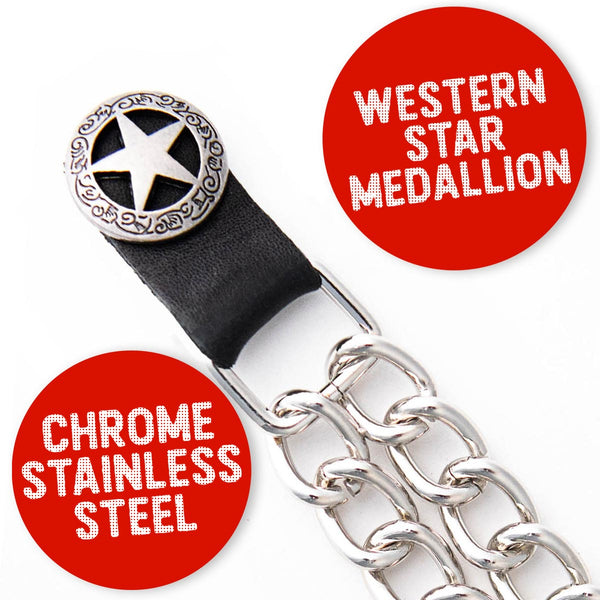 Milwaukee Leather Western Star Medallion Vest Extender - Double Chrome Chains Genuine Leather 6.5" Extension MLA1001-Single