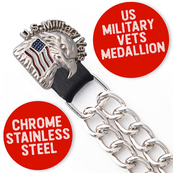 Milwaukee Leather US Military Vet Medallion Vest Extender - Double Chrome Chains Genuine Leather 6.5" Extension MLA1023-Single