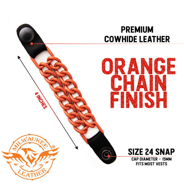 Milwaukee Leather MLA1093 Orange 4 Inch Single Vest Extender - Double Chrome Chains w/ Genuine Leather