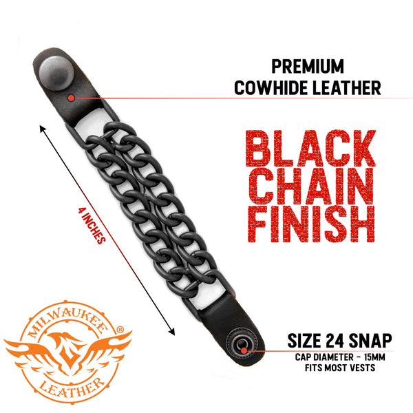 Milwaukee Leather MLA1095 Black 4 Inch Single Vest Extender - Double Chrome Chains w/ Genuine Leather
